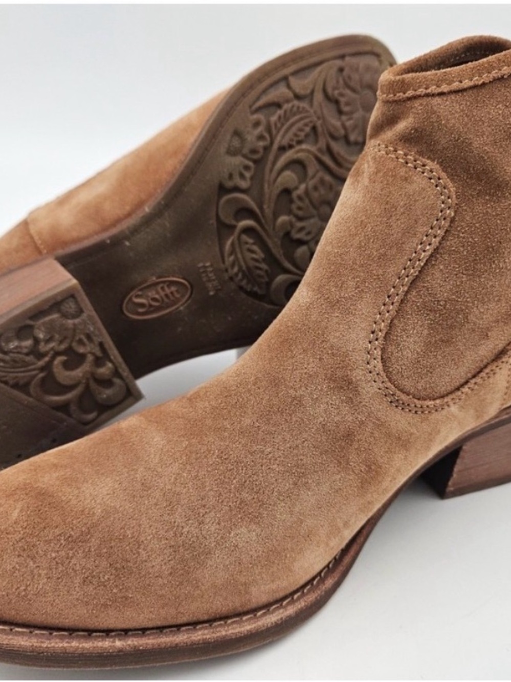 Sofft Tan Suede Ankle Boot with Floral Sole Detail - Picture 7 of 7